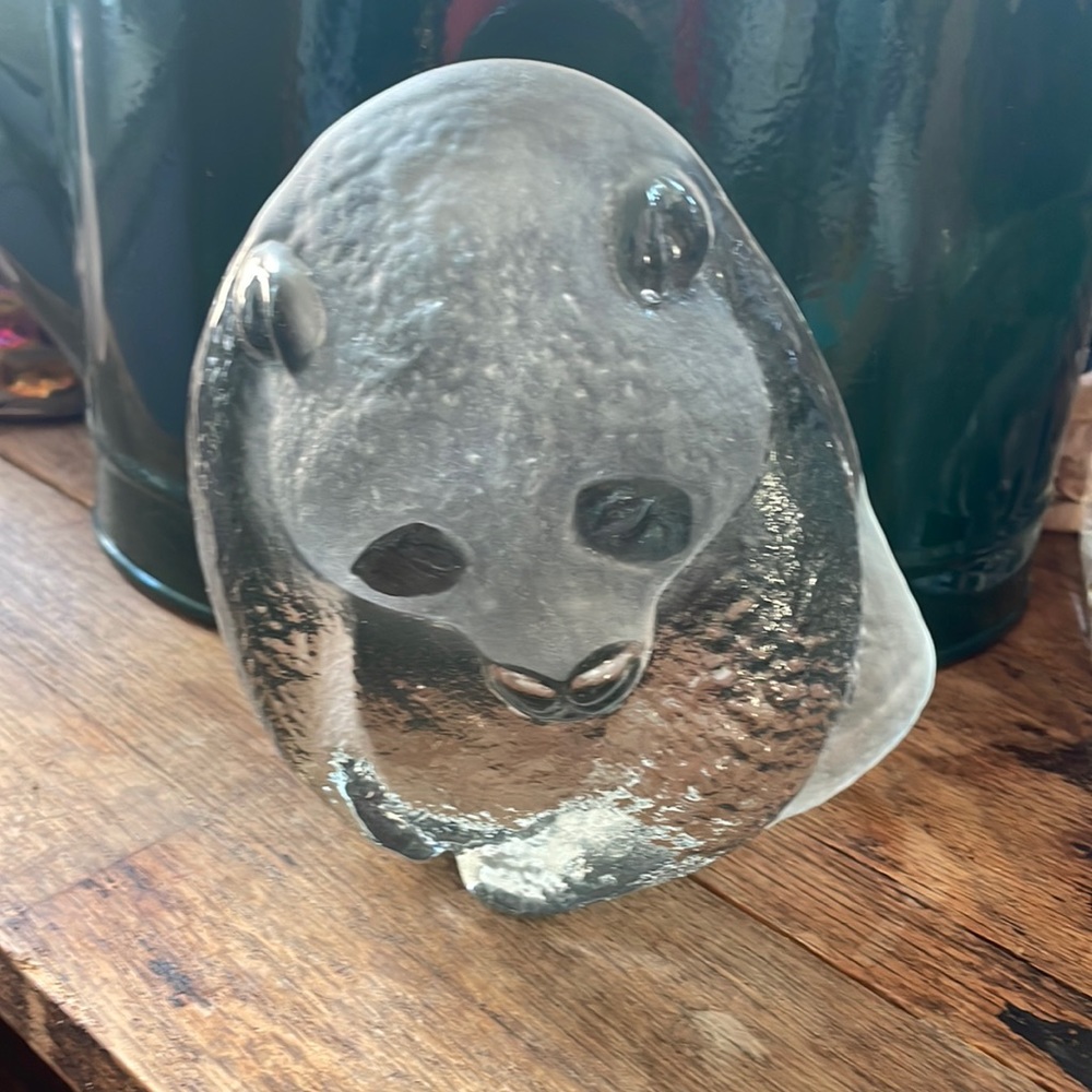 Viking hand made glass panda bear paperweight decoration